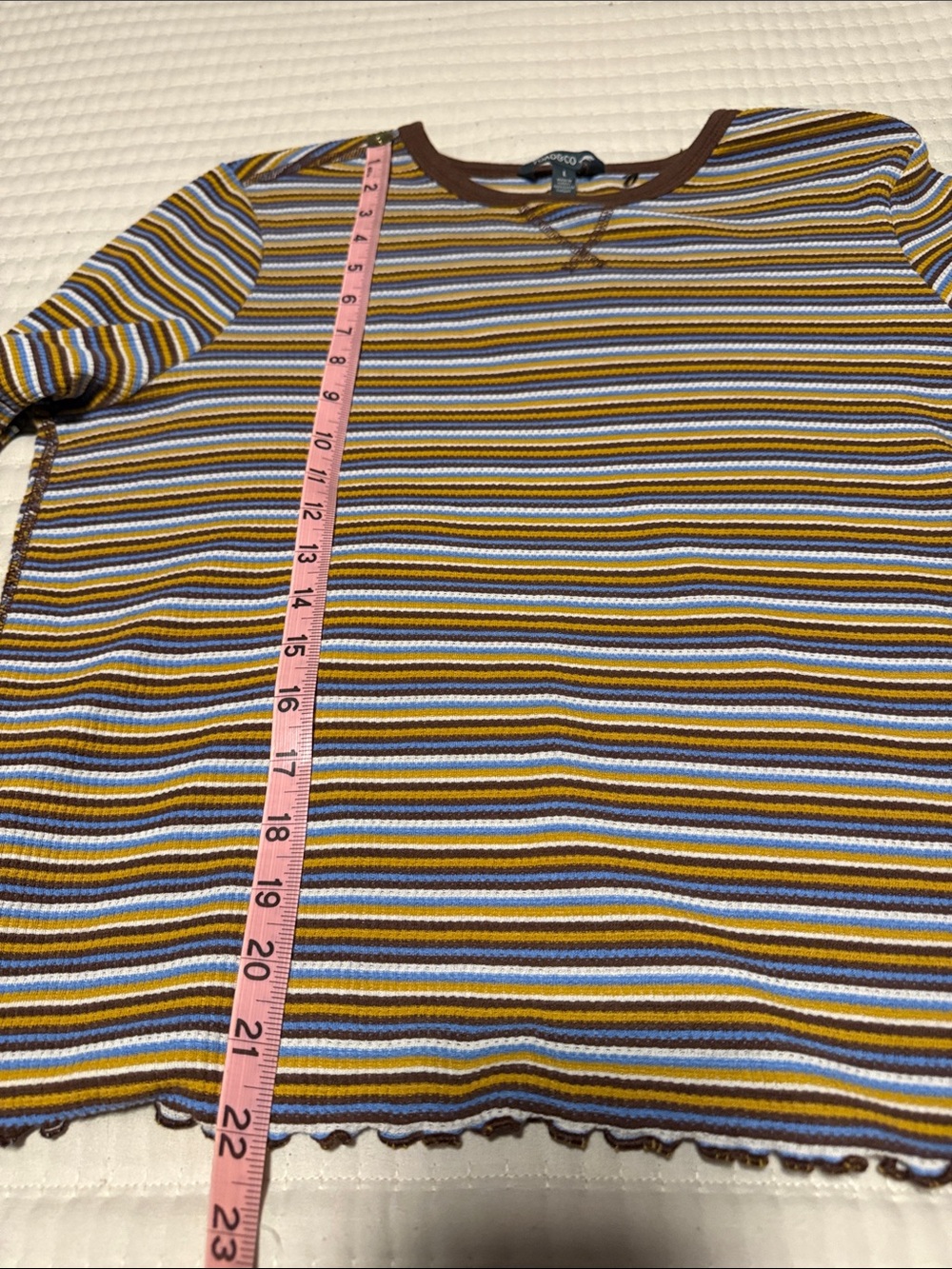 Toad&Co Striped Ribbed Long Sleeve Tee in Brown, Blue & Yellow - Picture 5 of 6